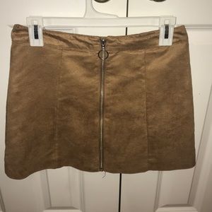 Brown mini skirt with front zipper
